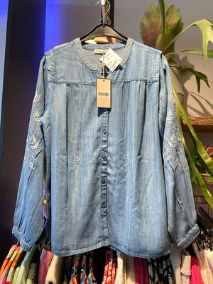 Soultouch Blouse lm borduur blue jeans Soultouch Bobby