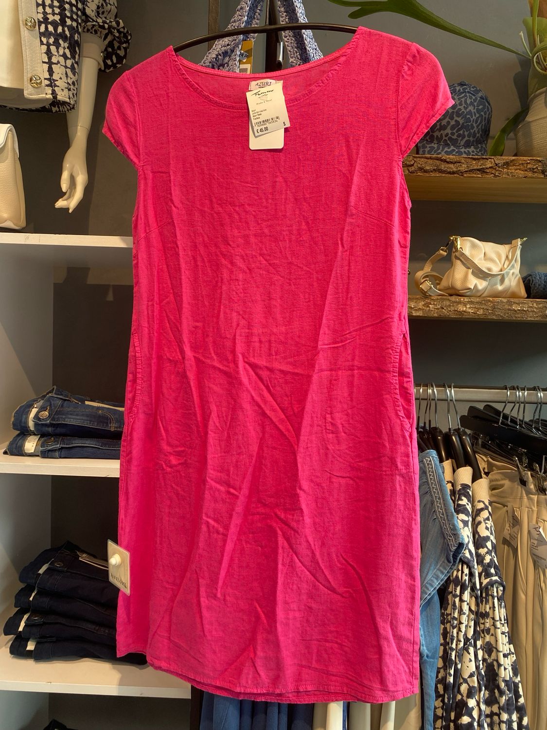Azuri Jurk km visc/linn Fuchsia Azuri Roos