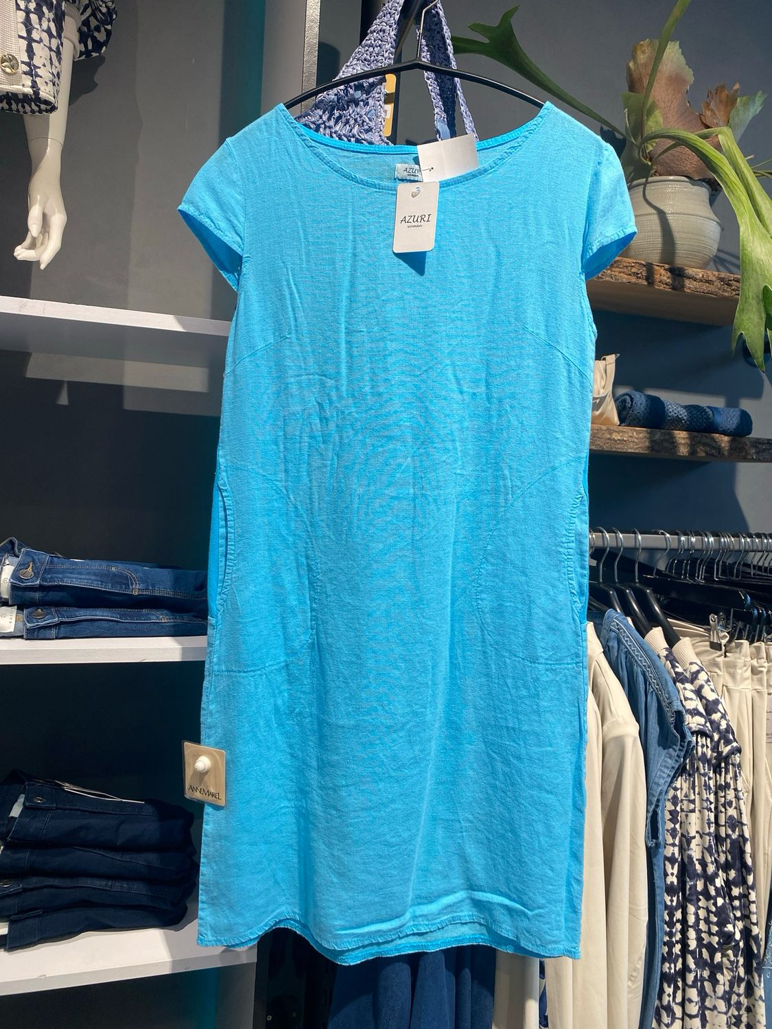 Azuri Jurk km visc/linn Turquoise Azuri Roos