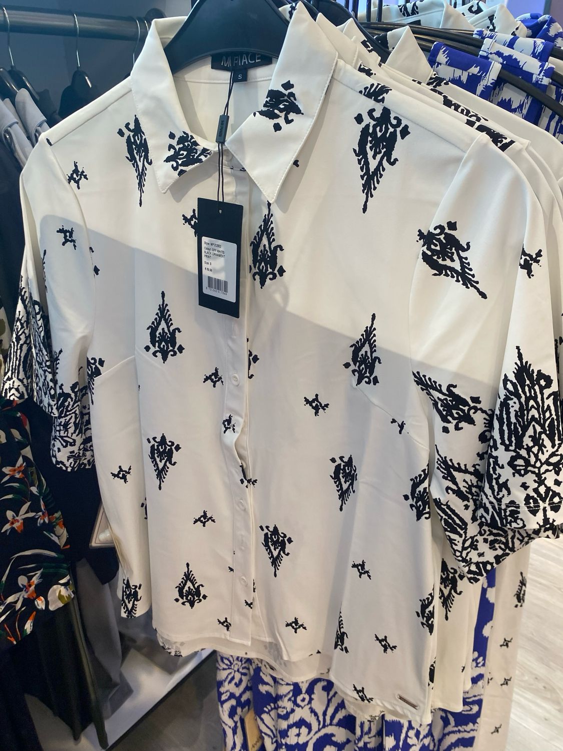 Mi Piace Blouse Wide Sleeve Border Ornament P Off White | Black MP202502BOPT