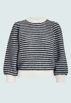 Peppercorn PCCamilla 3/4 Sleeve Striped Knit Pu 5270S Black Iris Stripe PC7990