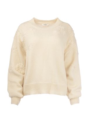 NED Wells LS-RMJ Flower Knit Ecru 25W1-U385-01
