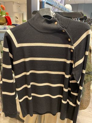 Cream CRDela Button Pullover Black Stripe 10614314