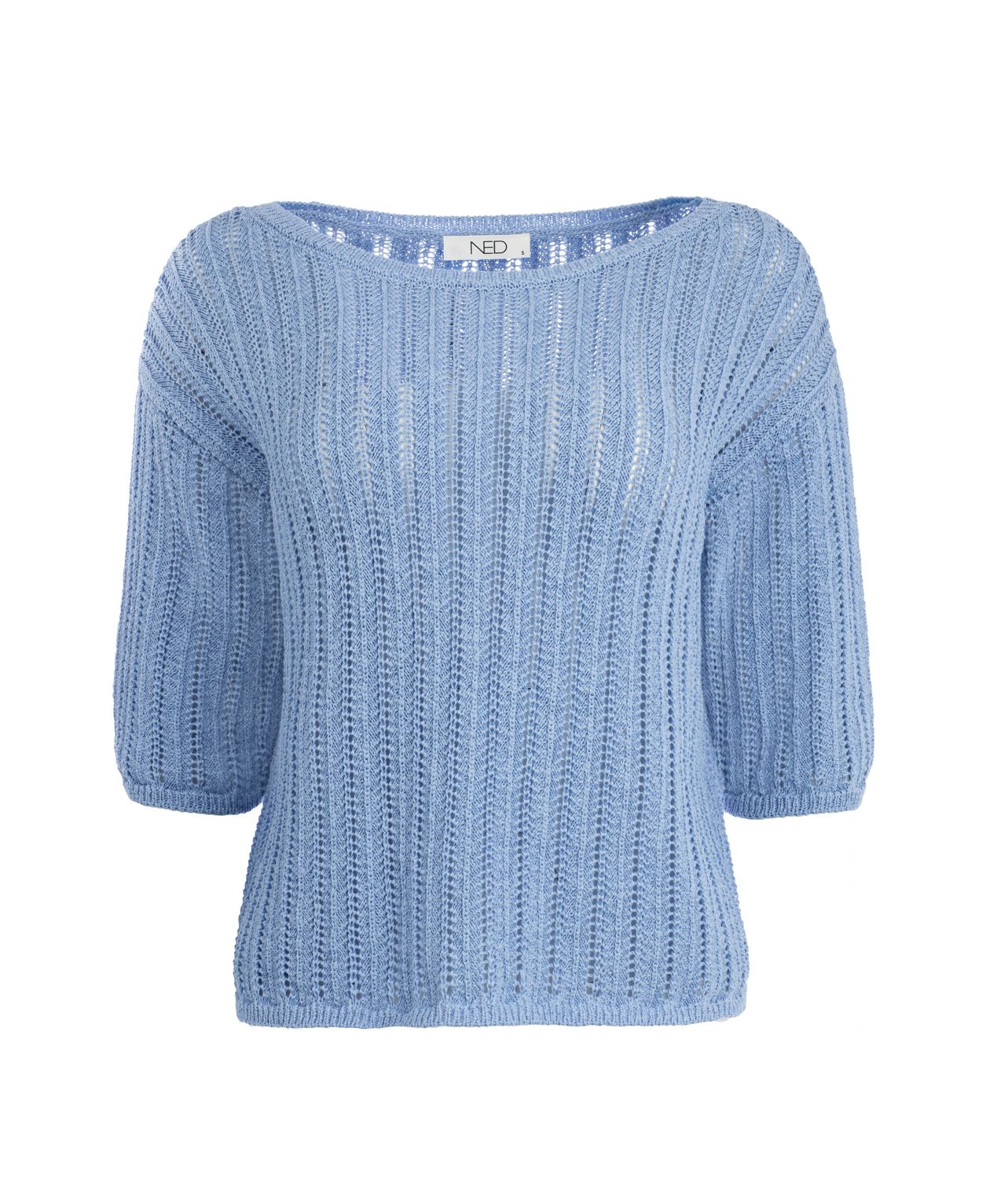 NED Litani 1/2 SS Open Ajour Knit Lavendel Blue 26S-U396-01 Seasonable