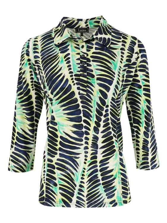 Leona Polo kraag 3/4 m print Green Leona 261.20.09