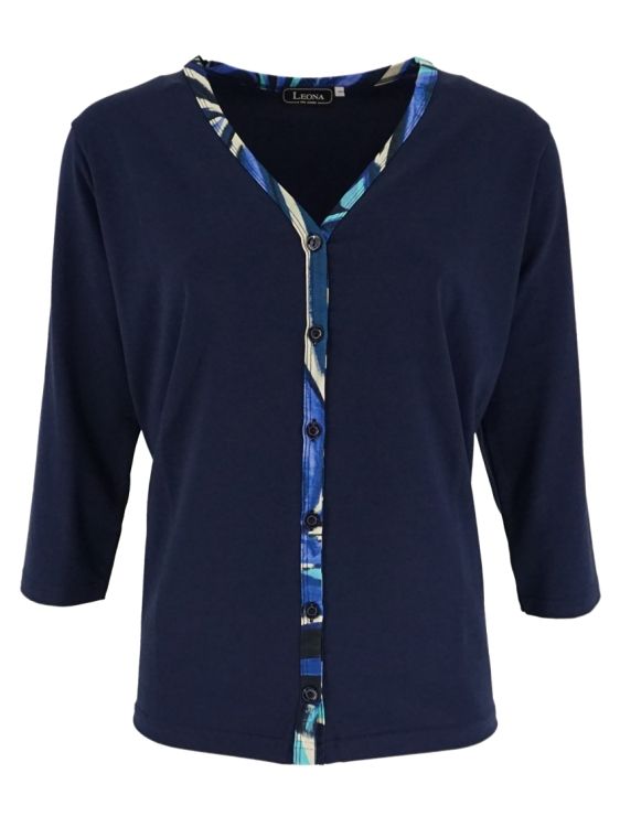 Leona Vest uni knoop 3/4 mouw Marine Leona 261.37.16