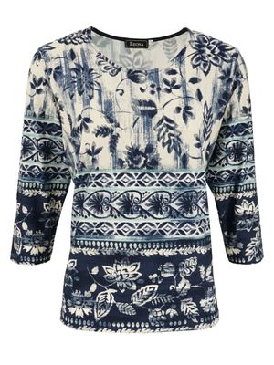 Leona Shirt print RH 3/4 mouw Marine Leona 261.37.13 Leona Shirt print RH 3/4 mouw Marine Leona 261.37.13