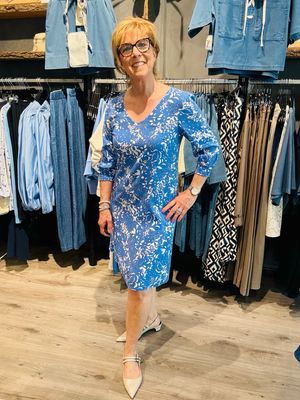 Cream CRTiah Short Dress Blue Toile 10614977 Cream CRTiah Short Dress Blue Toile 10614977