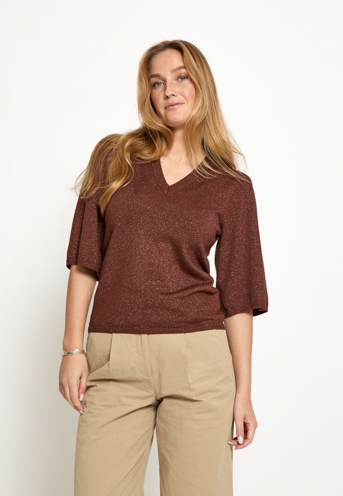 Peppercorn PCGlenda Remi Short Sleeve Knit 5047MET Cherry Mahogany PC8442