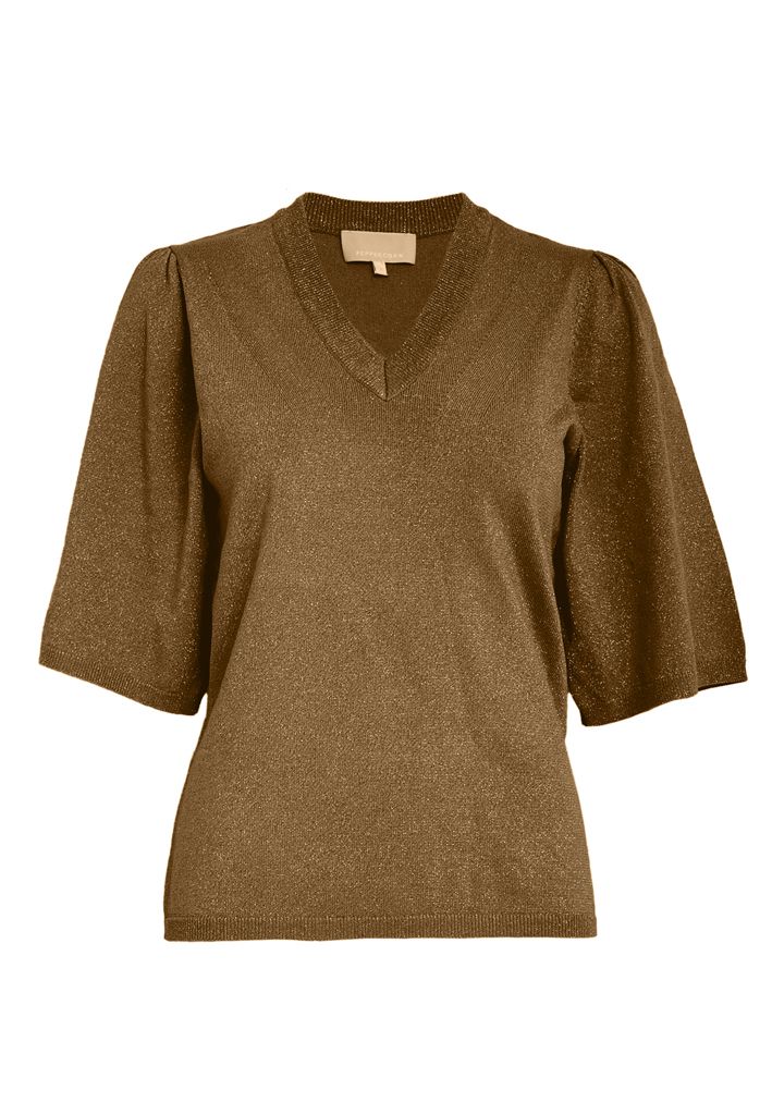 Peppercorn PCGlenda Remi Short Sleeve Knit 6012MET Kangaroo Brown met. PC8442