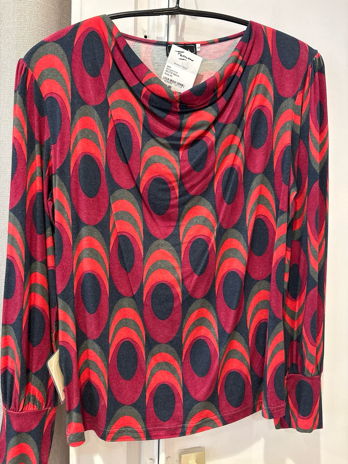 Leona Shirt print rh lm Brique red 263.37.03 Waterval