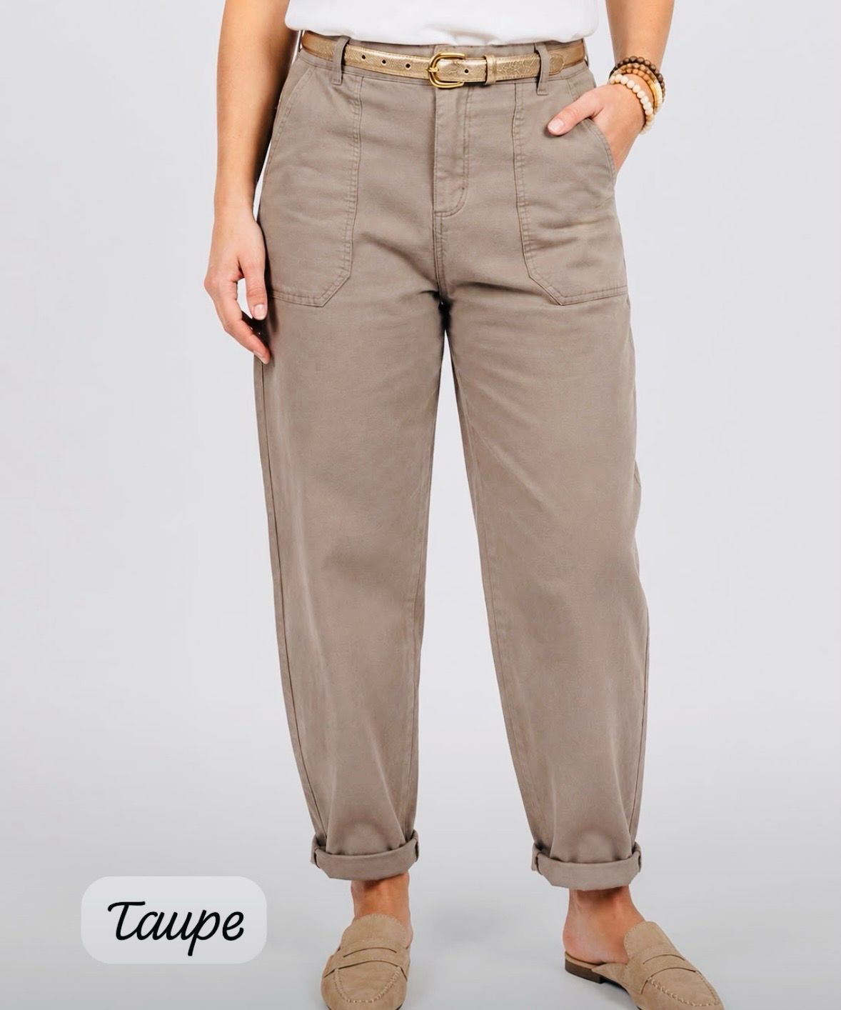 Basement pantalons katoen Taupe Carly Barrel