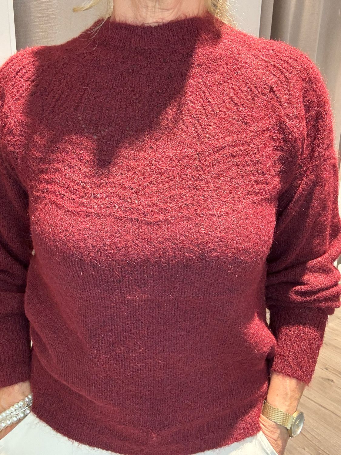 Cream CRJunah Pointelle Pullover Cabernet 10615297