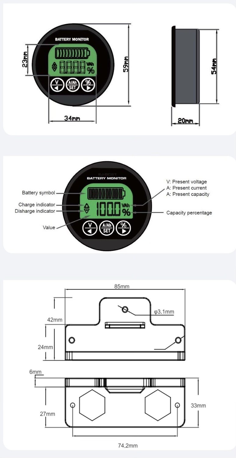 NEW!! 12V-48V 500Amp Shunt Monitor Gauge with Bluetooth