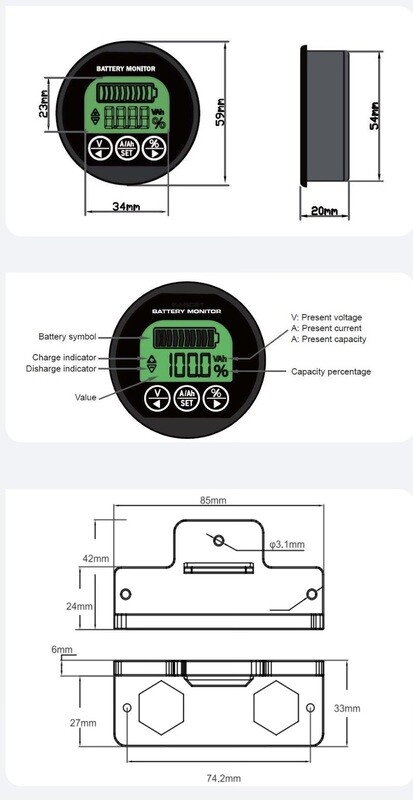 NEW!! 12V-48V 500Amp Shunt Monitor Gauge with Bluetooth