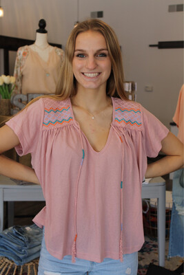 Pink Kint Embroidery Top