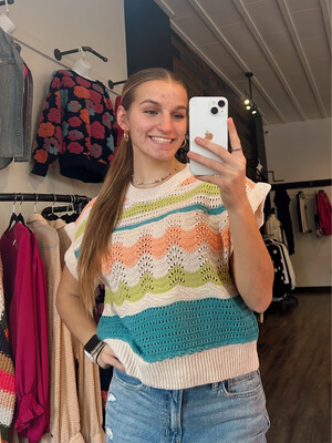 Jade Colorblock Crochet Sweater