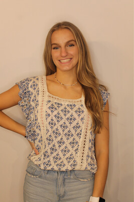 Ivory Blue Top W Lace Detail