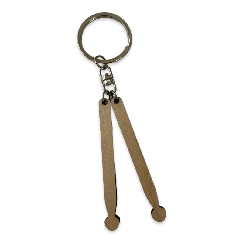 Laser Etched Maple Wood Keychain - Drumsticks