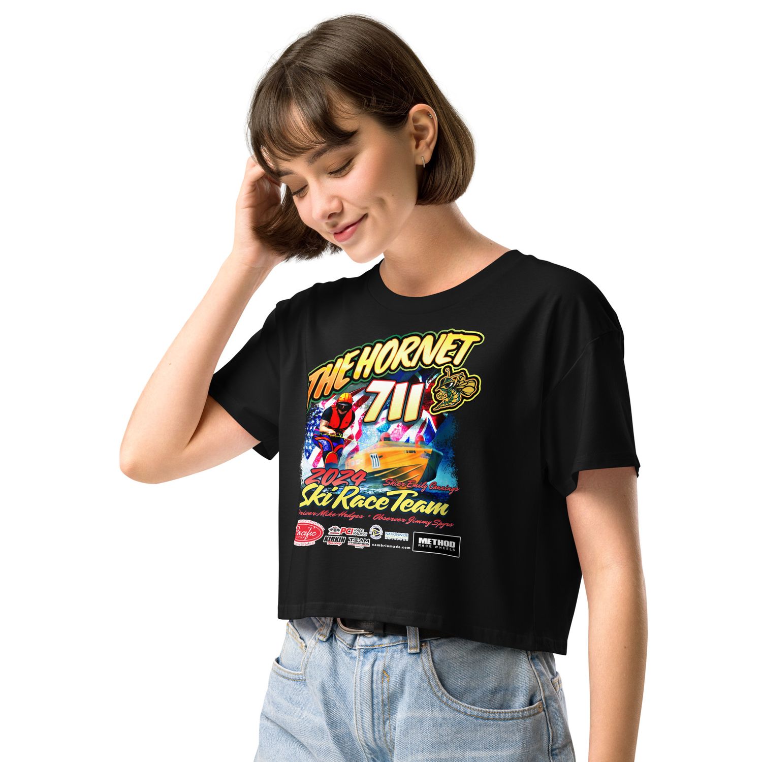 75th Catalina Ski Race - 711 Hornet Team Women's Crop (Black)