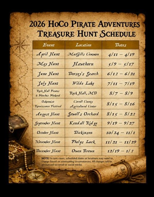 2026 Treasure Hunt Schedule