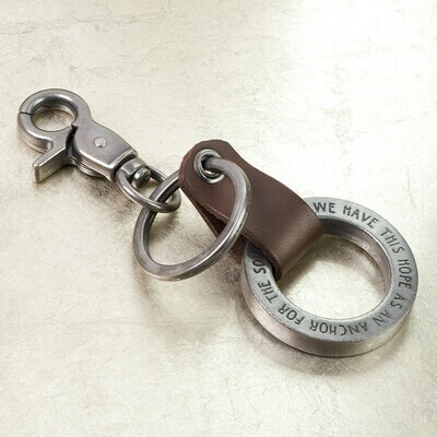 Hope As An Anchor Stamped Keyring with Brown Genuine Leather Loop - Hebrews 6:19
