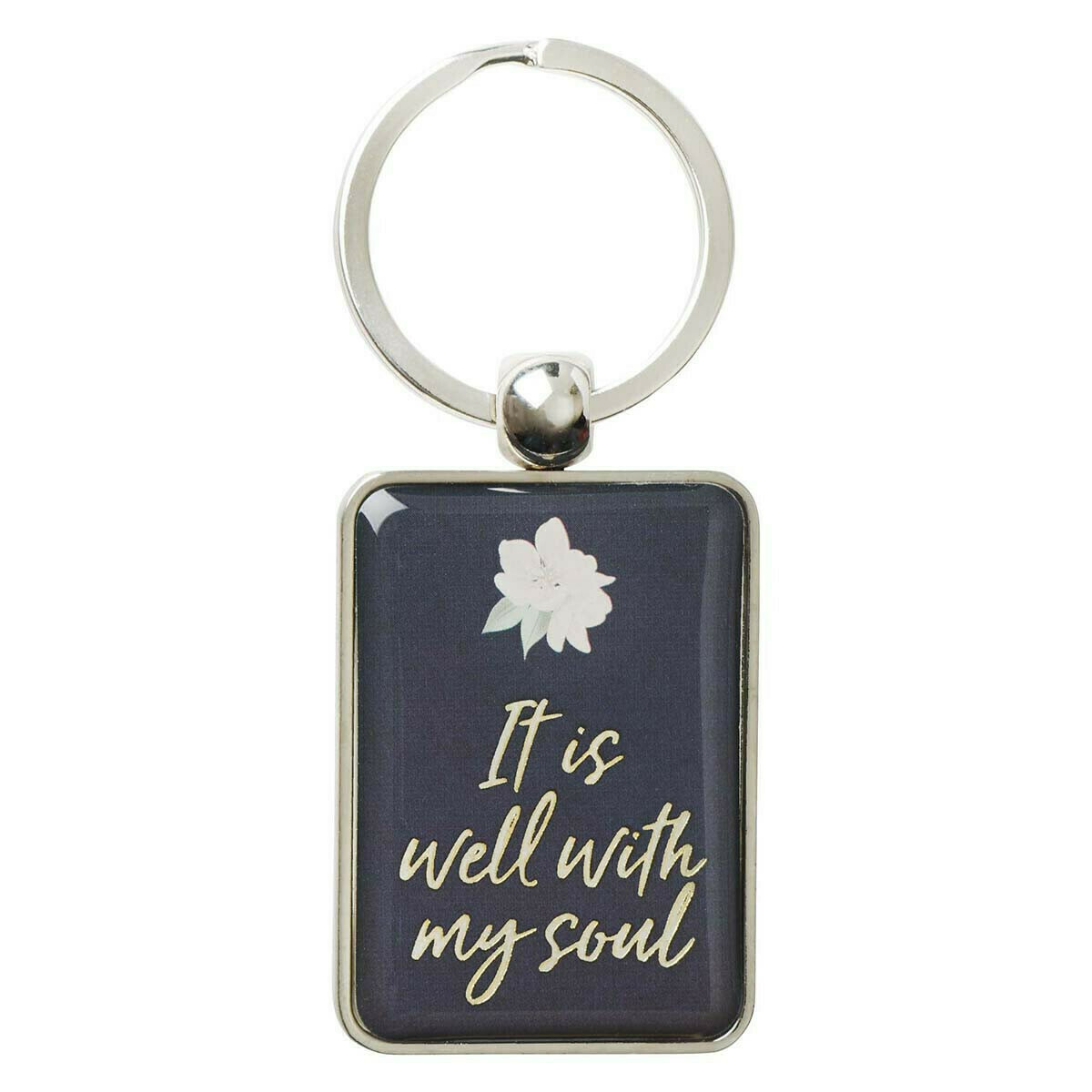 It Is Well Metal Keyring in Navy