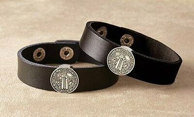 St Benedict Leather Bracelet Black