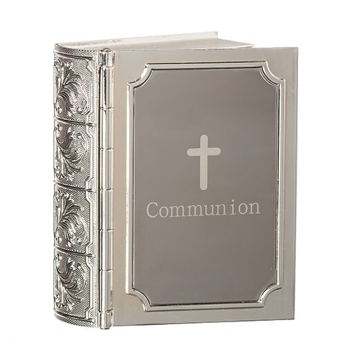 3.5" Communion Bible Silver Keepsake Box