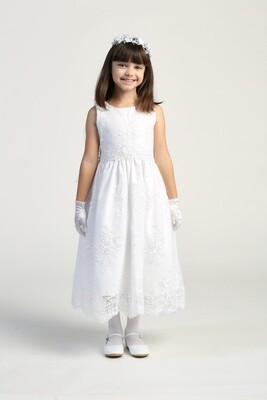 Communion Dress Corded Embroidery Lace on Tulle