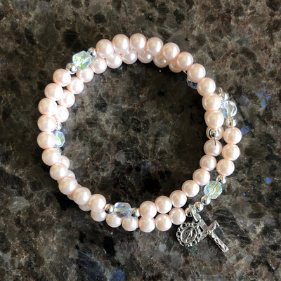Pink Pearl Spiral Rosary Bracelet 709RO