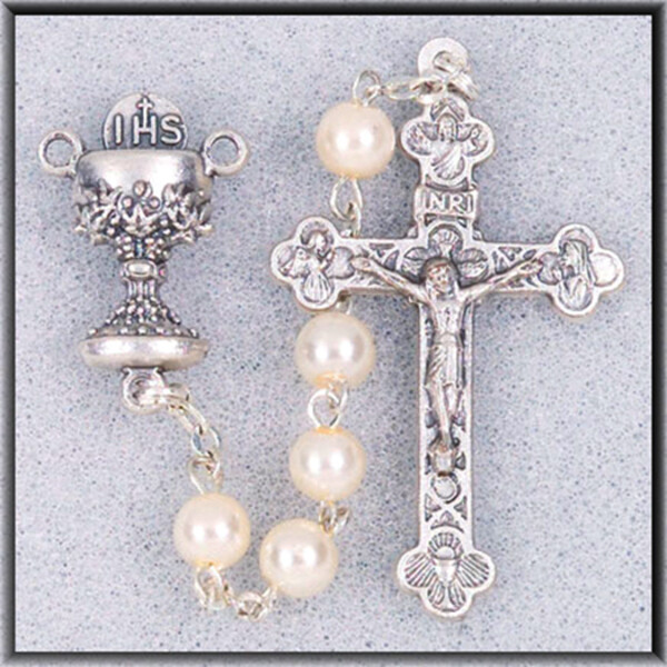 White Bead Communion Rosary 01330sbx