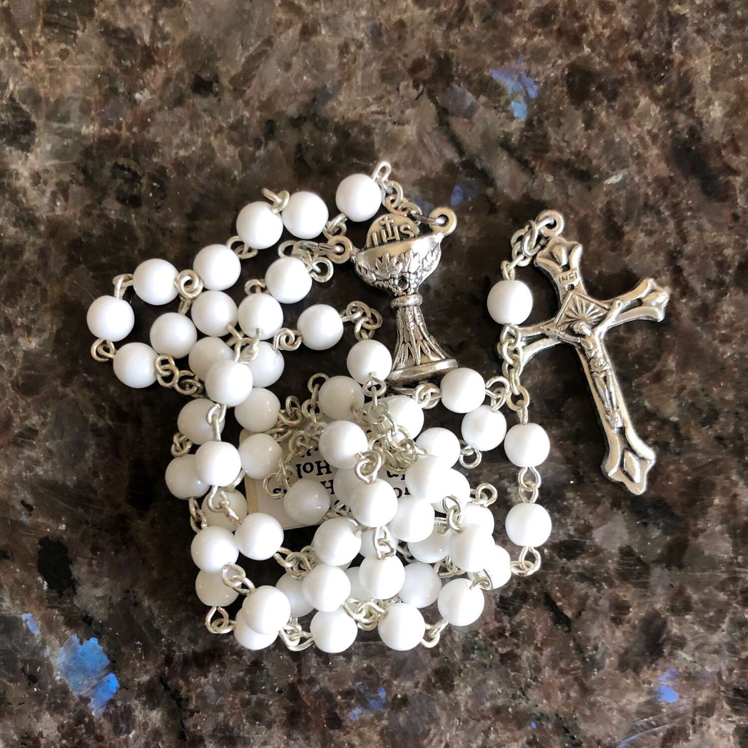 White First Communion Rosary Chalice Joiner 26-1905