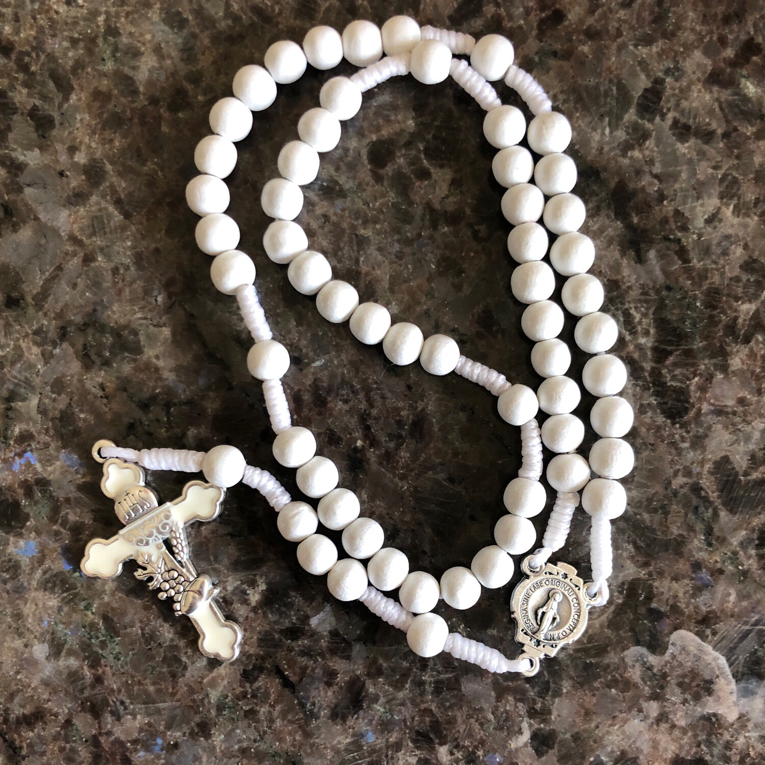 White Corded Communion Rosary P370R