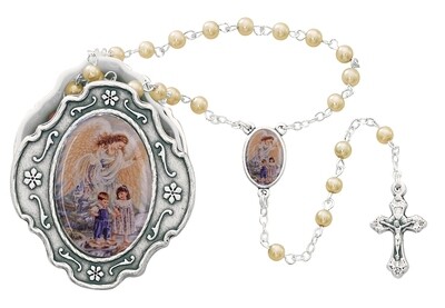 Gaurdian Angel Rosary Box and White Rosary 760-93