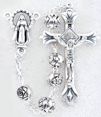 6 mm Rosary Silver Rosebud 01139