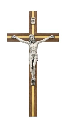 10" Walnut w/Silver Crucifix and Brass Inlay