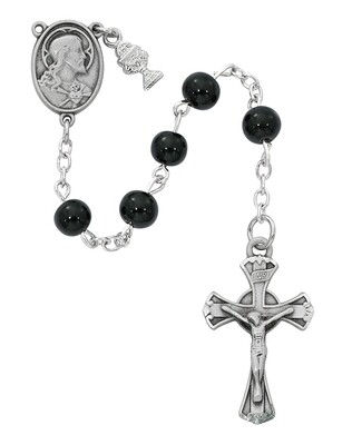 Black Glass Rosary First Holy Communion 6mm C72RB
