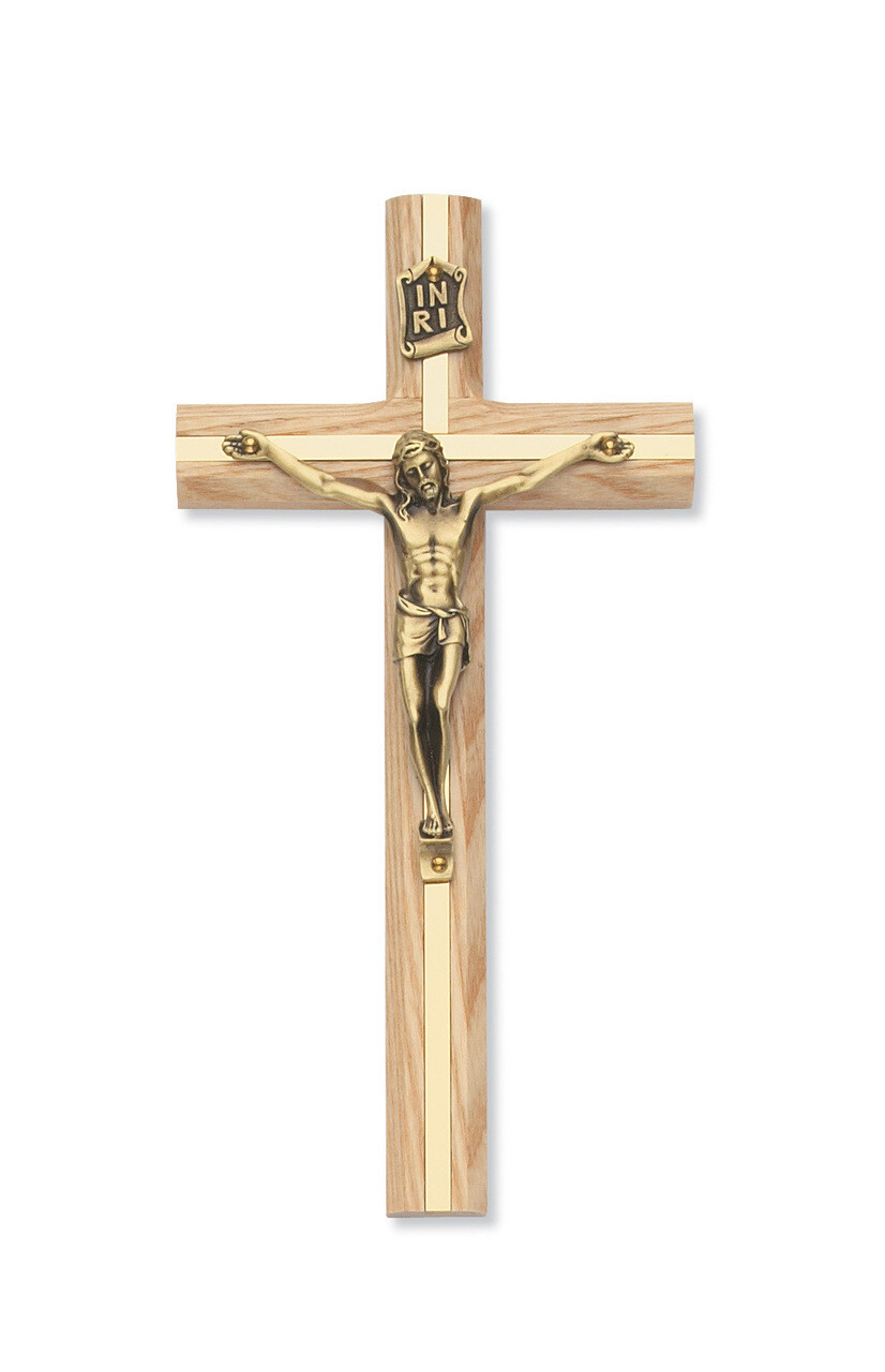 8" Oak Crucifix w/Gold Inlay