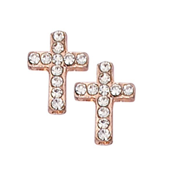 Gold Cross Earrings with Crystals