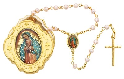 Gold Guadalupe Box & Pink Rosary 760-122