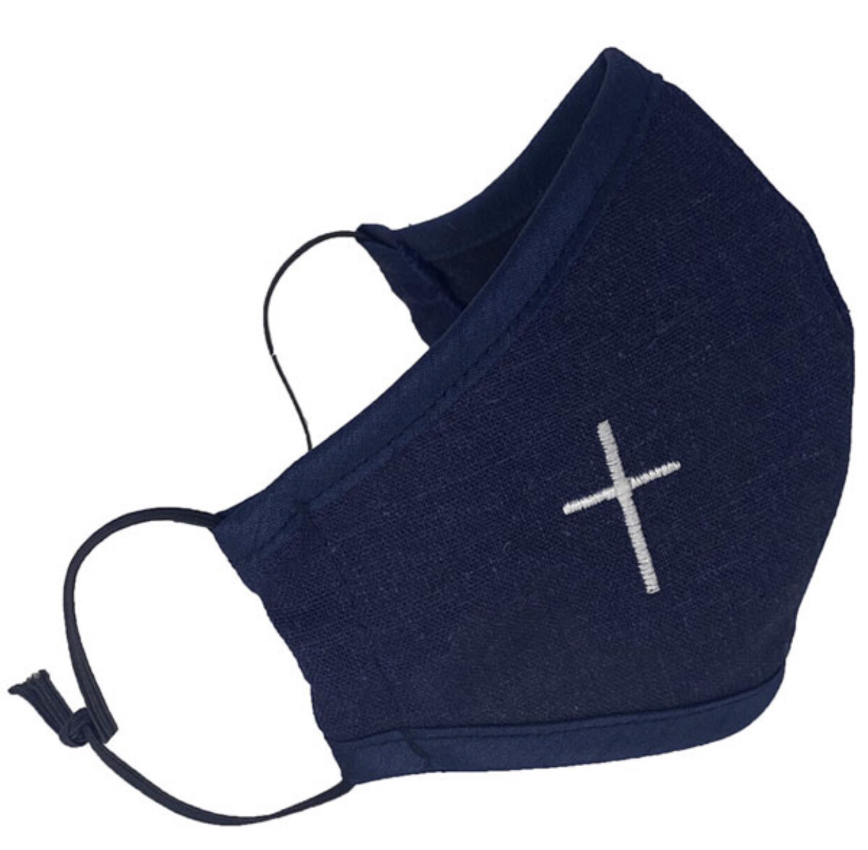 Navy Blue Mask With White Cross Embroidery (Child Size)