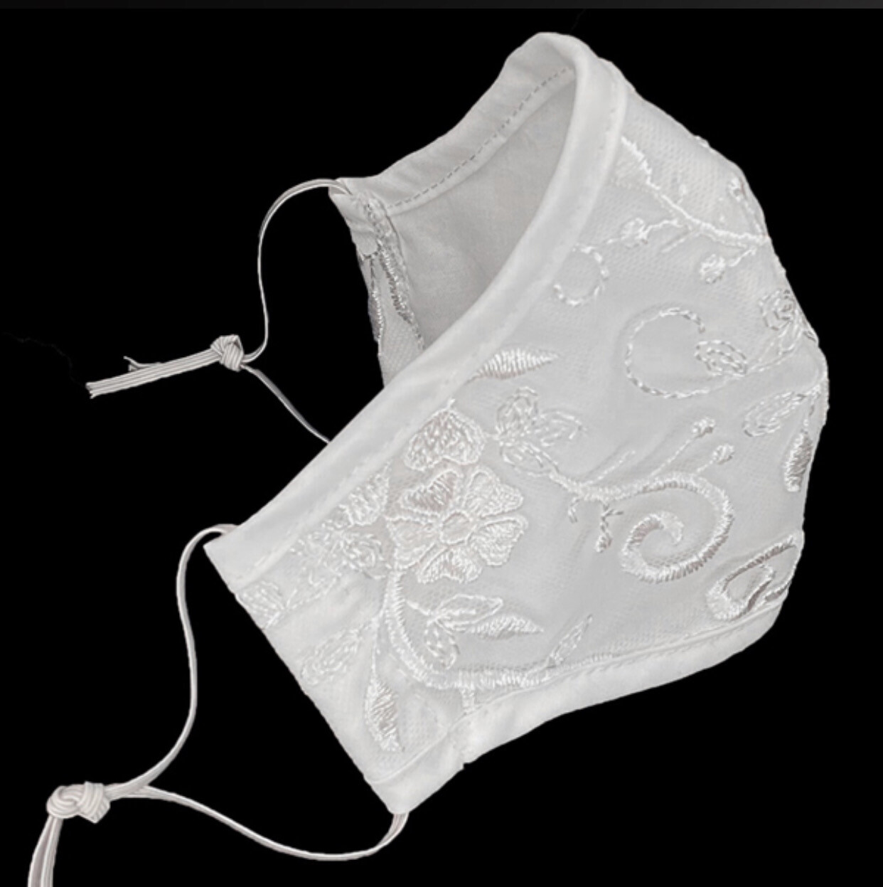 White Mask With White Floral Embroidery (Child Size)