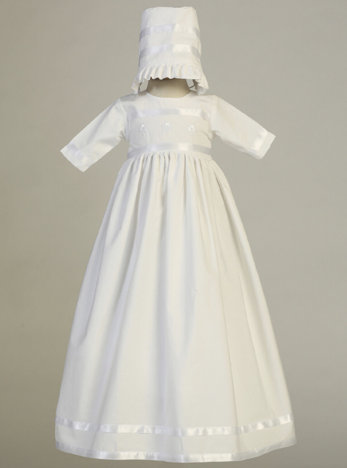 Cotton Baptism Gown with Embroidered Shamrock