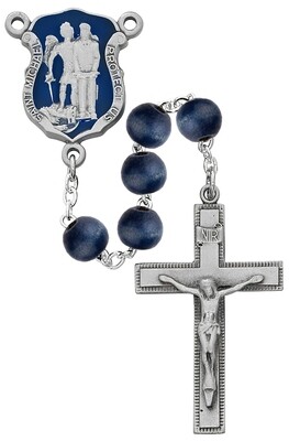 8MM BLUE WOOD POLICE ROSARY BOXED
