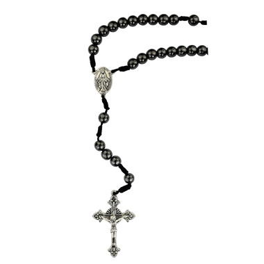 8MM CORDED MIRACULOUS HEMATITE ROSARY - BX