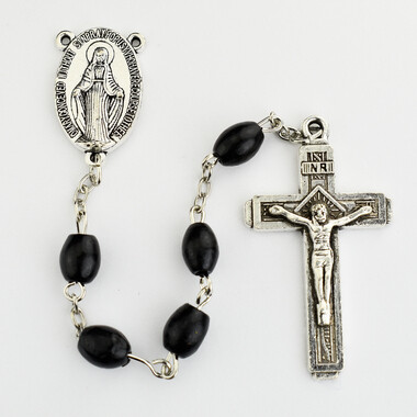 BLACK WOOD ROSARY CARDED
