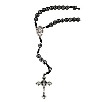 8MM CORD ST MICHAEL HEMATITE ROSARY