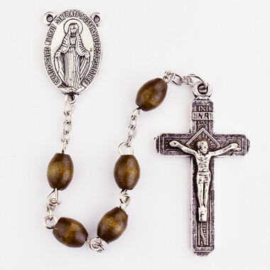 BROWN WOOD ROSARY CARDED