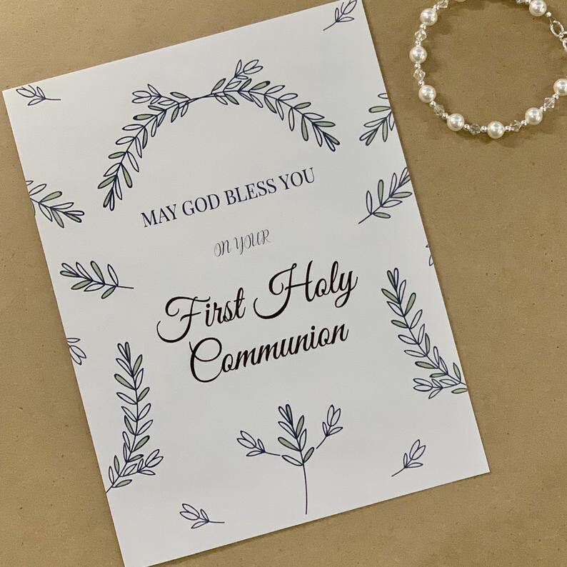 May God Bless You on your First Holy Communion - Blank Card